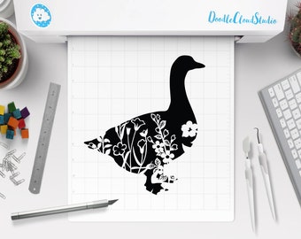 Goose SVG, Floral Goose SVG Files for Silhouette Cameo and Cricut. Floral Animal, Floral Farm Animal SVG, Floral Goose Clipart, Flower Goose