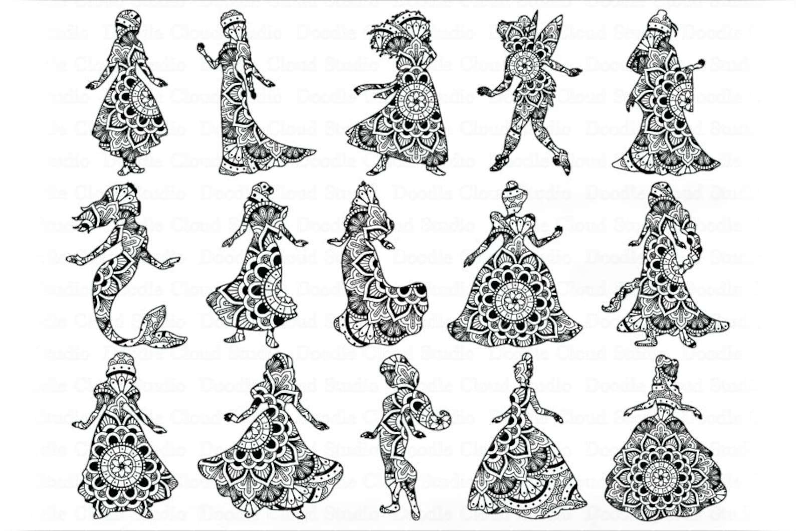 Princess Mandala SVG Princesses Bundle Mandala SVG Files ...