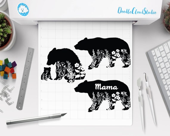 Download Floral Bear Svg Mama Bear Svg Files For Silhouette Cameo And Cricut Floral Animal Floral Mama Bear And Baby Svg Wildflower Bear Clipart By Doodle Cloud Studio Catch My Party