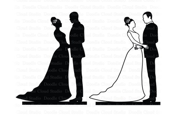 Download Wedding Cake Topper Bride Groom Svg Files For Silhouette Cameo And Cricut Cake Decoration Black Couple Wedding Clipart Png Included By Doodle Cloud Studio Catch My Party