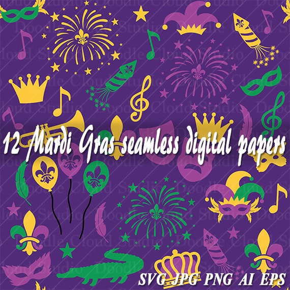 Mardi Gras Digital Paper, Mardi Gras Seamless Background Paper
