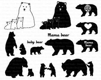 Bear SVG, Bear Family svg, Bears SVG files for Silhouette Cameo and Cricut. Mama Bear, Baby Bear, Bear Cubs svg. Bear Clipart PNG included .