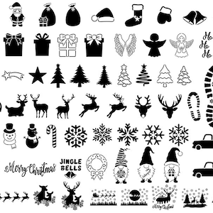 65 Christmas Digital Stencil SVG, Digital Stencil SVG, Christmas Ornaments Stencil, Santa Claus Stencil, Snowflake Stencil, Santa Footprint