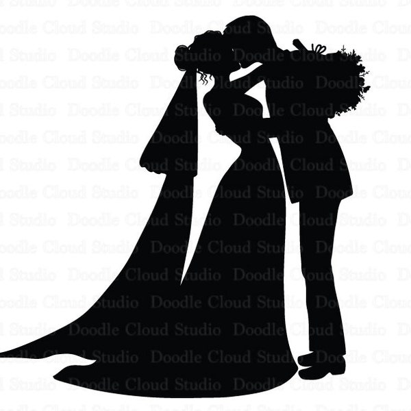 Kiss Bride And Groom SVG, Wedding Couple SVG Files for Silhouette Cameo and Cricut. Romantic Wedding, Bride and Groom Clipart PNG included.