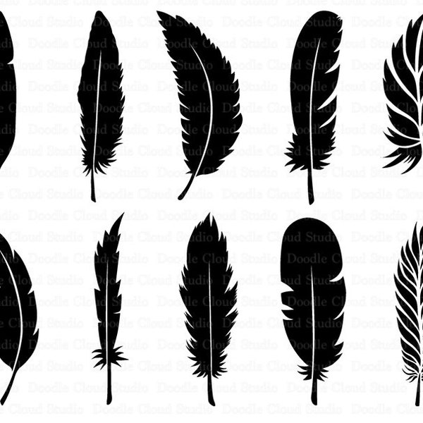 Feather SVG, Boho Feathers, Feathers Bundle SVG files for Silhouette Cameo and Cricut. Feather Clipart PNG included