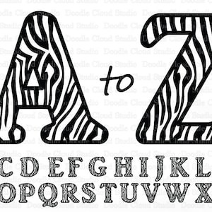 Zebra Hide Alphabet SVG, Zebra Letters SVG Bestanden voor Silhouette Cameo &Cricut. Zebra Monogram, A tot Z SVG Letters, Zebra Alfabet Clipart.