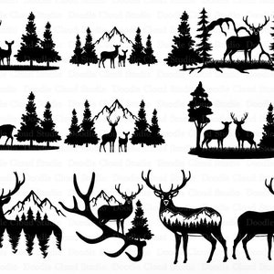 Deer Bundle SVG, Deer and Mountains SVG Files for Silhouette & Cricut. Wildlife Svg, Adventure Svg, Deer and Mountains Clipart, Hunting SVG.
