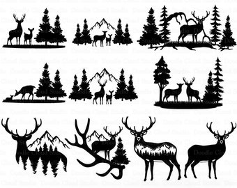 Deer Bundle SVG, Deer and Mountains SVG Files for Silhouette & Cricut. Wildlife Svg, Adventure Svg, Deer and Mountains Clipart, Hunting SVG.