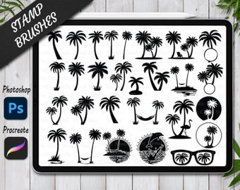 Palm Tree Stamps Brushes for Procreate and Photoshop. Procreate Stamp and Brush. Photoshop Stamp and Brush. Tropical Island Stamps Brushes.