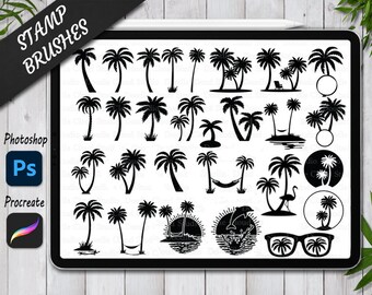 Palm Tree Stamps Brushes for Procreate and Photoshop. Procreate Stamp and Brush. Photoshop Stamp and Brush. Tropical Island Stamps Brushes.