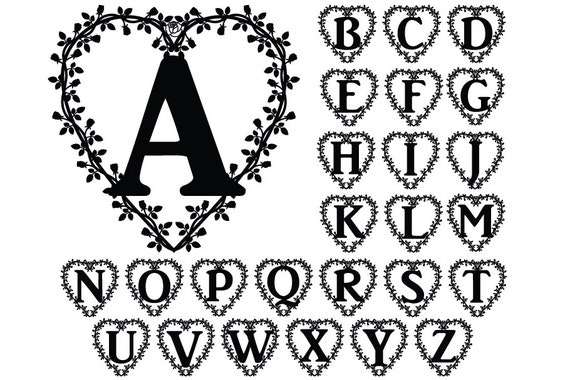 Download Floral Heart Alphabet Svg Floral Heart Letters Svg Cut Files For Silhouette Cameo And Cricut Decorative Monogram Alphabet A To Z Svg By Doodle Cloud Studio Catch My Party