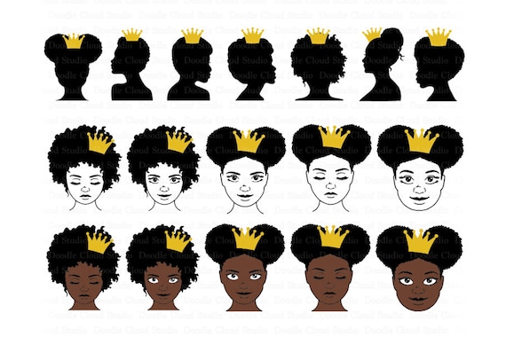 Black Queen With Crown Svg Files For Silhouette And Cricut Afro Puff Crown Svg Black Woman Natural Hair Black Queen Clipart Png Included By Doodle Cloud Studio Catch My Party