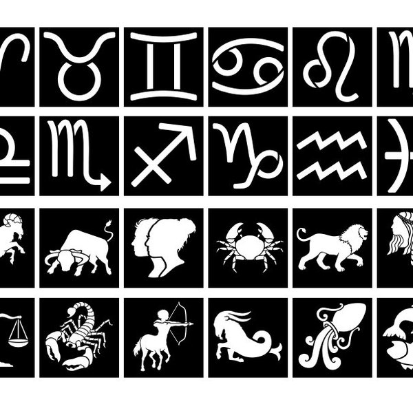 24 Zodiac Sign Stencil, Illustrated Zodiac Sign Stencil Digital Templates SVG PNG, Cutting Vector Files, Mylar film Stencil. Horoscope Sign.