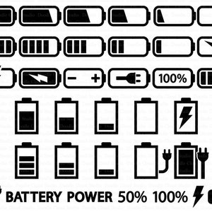 Battery SVG Bundle, Battery SVG Files For Silhouette and Cricut.  Full Battery, Energy svg, Low Battery svg, Battery Clipart PNG included.