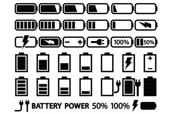 Battery SVG Bundle, Battery SVG Files For Silhouette and Cricut. Full Battery, Energy svg, Low Battery svg, Battery Clipart PNG included. Il_570xn