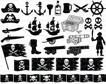 Pirate Bundle SVG, Pirate SVG files for Silhouette Cameo and Cricut. Jolly Roger, Pirate Ship, Pirate Flag, Pirates Clipart PNG Included.