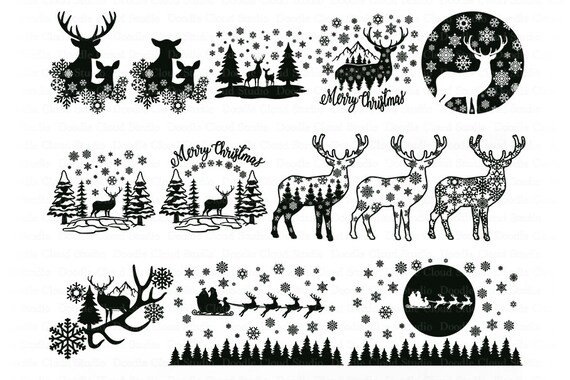 Download Deer Svg Christmas Scene With Deer Bundle Svg Winter Scene With Deer Svg Files For Silhouette Cricut Christmas Sleigh Deer Snowflakes By Doodle Cloud Studio Catch My Party
