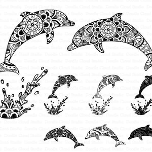Delphin Mandala SVG, Delphin Svg, Delphin Mandala SVG-Dateien für Silhouette Cameo und Cricut. Ethnische Delphin, Delphin Clipart PNG enthalten.