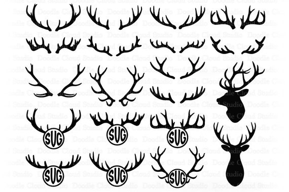 Download Deer Horns Bundle Svg Deer Antlers Svg Deer Horns Monogram Svg Files For Silhouette And Cricut Deer Horns Clipart Deer Head By Doodle Cloud Studio Catch My Party