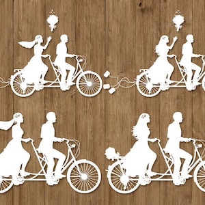Boda Tandem Bike Novia y Novio Archivos SVG para Silhouette Cameo y Cricut. Pareja de boda. Pareja casada, imágenes prediseñadas de boda PNG incluidas.