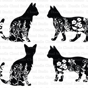 Floral Cat SVG, Cat SVG Files for Silhouette Cameo & Cricut.Floral Animal,Floral Cat Silhouette SVG, Cat With Flower, Wildflower Cat Clipart image 7