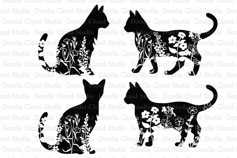 Floral Cat SVG, Cat SVG Files for Silhouette Cameo & Cricut.Floral Animal,Floral Cat Silhouette SVG, Cat With Flower, Wildflower Cat Clipart image 7