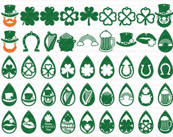 St Patrick Earrings SVG, Earring SVG Files For Silhouette and Cricut. St Patrick's Day. St Patrick Pendant. Leather Earring,  Leprechaun.