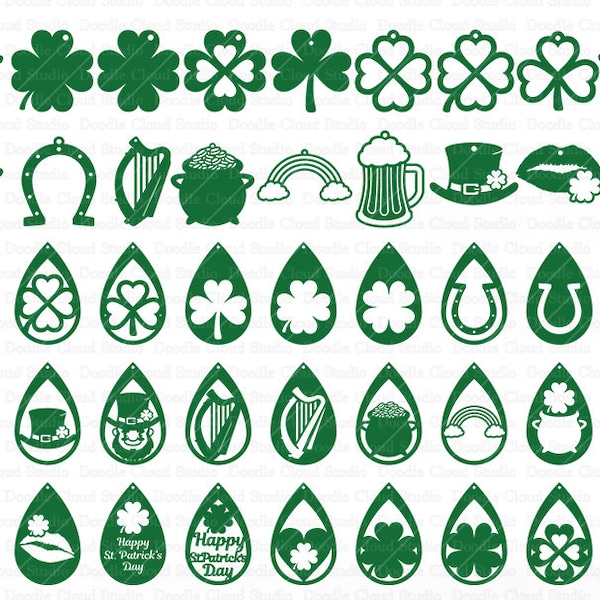 St Patrick Earrings SVG, Earring SVG Files For Silhouette and Cricut. St Patrick's Day. St Patrick Pendant. Leather Earring,  Leprechaun.