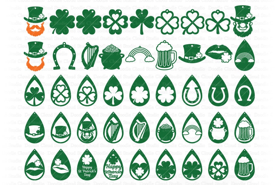 teardrop earrings laser cut DIY 7 St Patrick/'s Day Shamrock Earrings bundle pendant instant download vector jewelry template
