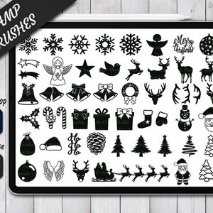 Pinceles navideños Sello para Procreate y Photoshop. Procrear sellos navideños. Sellos navideños de Photoshop. Pincelada Procreate.