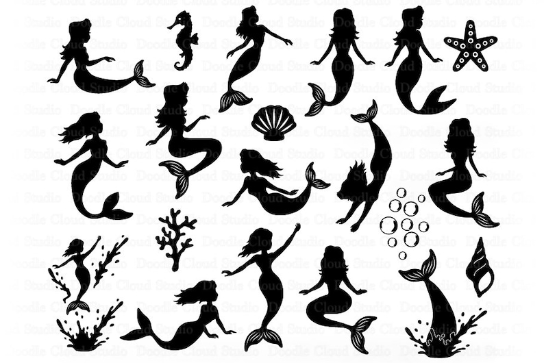 Mermaid SVG, Little Mermaid SVG Files for Silhouette & Cricut. Mermaid Shirt Svg, Mermaid Clipart, Mermaids Bundle Svg, svg eps ai png dxf. image 1