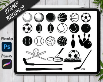 Sport Balls Stamps Brushes for Procreate and Photoshop. Procreate Stamp and Brush. Photoshop Stamp and Brush. Sport Balls Stamps Brushes.