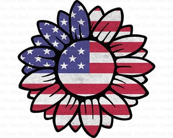 American Flag Sunflower PNG, Sunflower Patriotic Sublimation PNG,  4th Of July, Independence Day, USA Flag Sunflower, Patriotic Clipart.