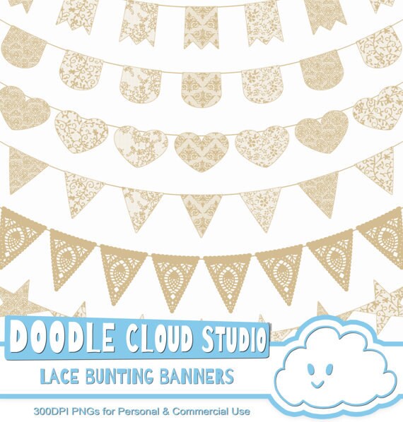 Natural Ecru Lace Burlap Bunting Banners Cliparts Multiple Beige Lace Texture Flags Transparent Background For Personal Commercial Use By Doodle Cloud Studio Catch My Party