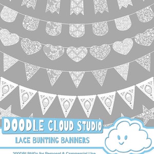 18 White Lace Burlap Bunting Banners Cliparts, multiple lace texture flags Transparent Background Instant Download Personal & Commercial Use image 2