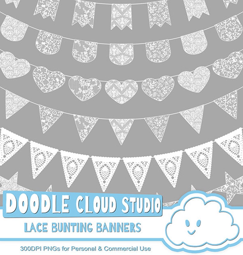 18 White Lace Burlap Bunting Banners Cliparts, multiple lace texture flags Transparent Background Instant Download Personal & Commercial Use image 2