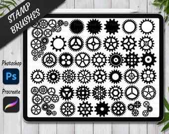 Cogs and Gears Stamps Brush for Procreate and Photoshop. Steampunk Procreate Stamps and brushes. Gear Photoshop Stamp brush. Clockwork Stamp