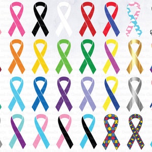 Awareness Ribbons Bundle Clipart, Awareness Ribbon SVG, Awareness Diabetes, Autism, Arthritis, Pink and Blue Ribbon, Medullary Sponge Kidney
