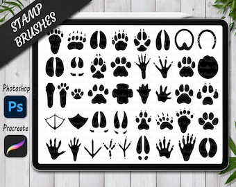 Animal Paw Stamps Brushes for Procreate and Photoshop. Procreate Stamp and Brush. Photoshop Stamp and Brush. Animal Tracks Stamps Brushes.