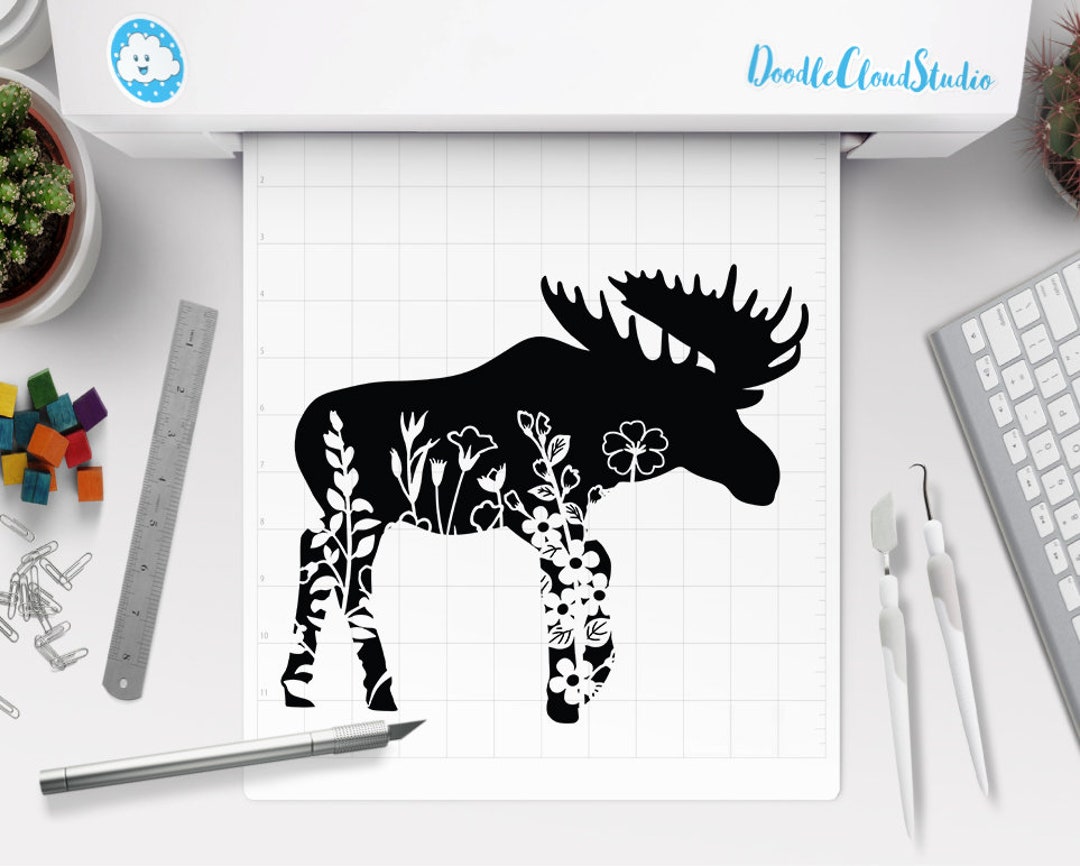 Moose SVG, Floral Moose SVG, Flowers Moose SVG Files for Silhouette