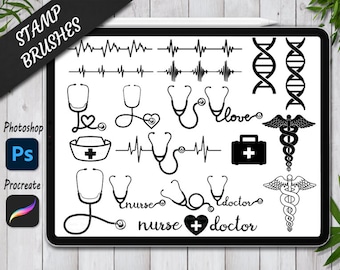 Health Care Stamps Brushes for Procreate and Photoshop. Procreate Stamp and Brush. Photoshop Stamp and Brush. Medical Symbols IPad Procreate