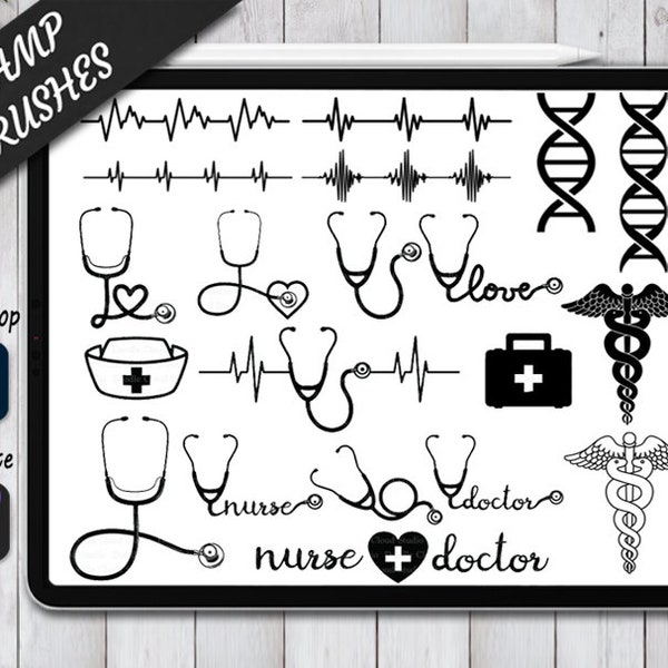 Health Care Stamps Brushes for Procreate and Photoshop. Procreate Stamp and Brush. Photoshop Stamp and Brush. Medical Symbols IPad Procreate