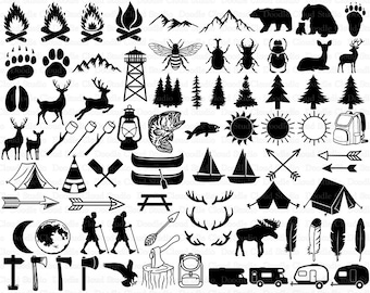 Camping SVG, Camping Bundle SVG Files for Silhouette and Cricut. Summer, Summer Camp, Camping Clipart, Camper, Tent, Mountains, Trees, Arrow