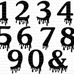 Dripping Number Set SVG, Dripping Numbers SVG Cut Files Silhouette Cameo and Cricut, Numbers Halloween SVG, Bloody Number, Numbers Clipart.