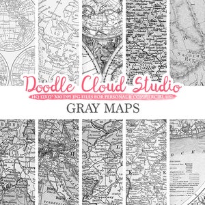 Grijze Kaarten digitaal papier, Vintage Oude Wereld Kaart, Stad, Nautisch, Geografische Shabby Grijze texturen Instant Download Persoonlijk & Commercieel Gebruik