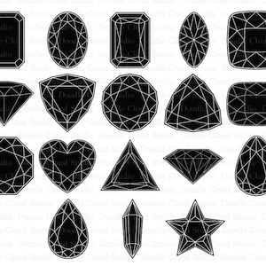 May include: A set of 18 black and white geometric diamond shapes. The shapes are various sizes and include a heart, star, oval, and triangle.