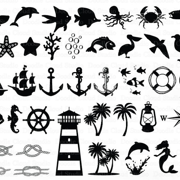 Nautical SVG, Nautical SVG Bundle, Nautical Theme Bundle SVG Files for Silhouette & Cricut. Nautical Clipart, Anchor, Boat, Fish, Lighthouse