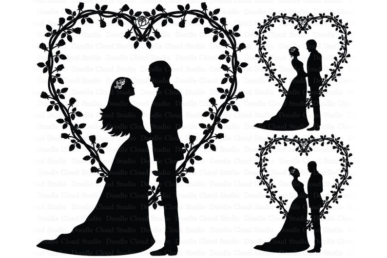 Download Wedding Heart Bride and Groom SVG Files for Silhouette ...