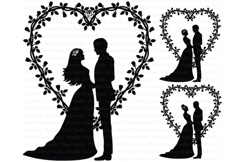Download Wedding Heart Bride and Groom SVG Files for Silhouette Cameo | Etsy