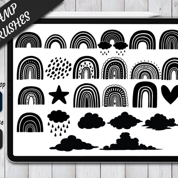 Boho Rainbow Stamps Brushes for Procreate and Photoshop. Procreate Stamps Brush. Photoshop Stamps and Brush. Boho Doodle for IPad Procreate.